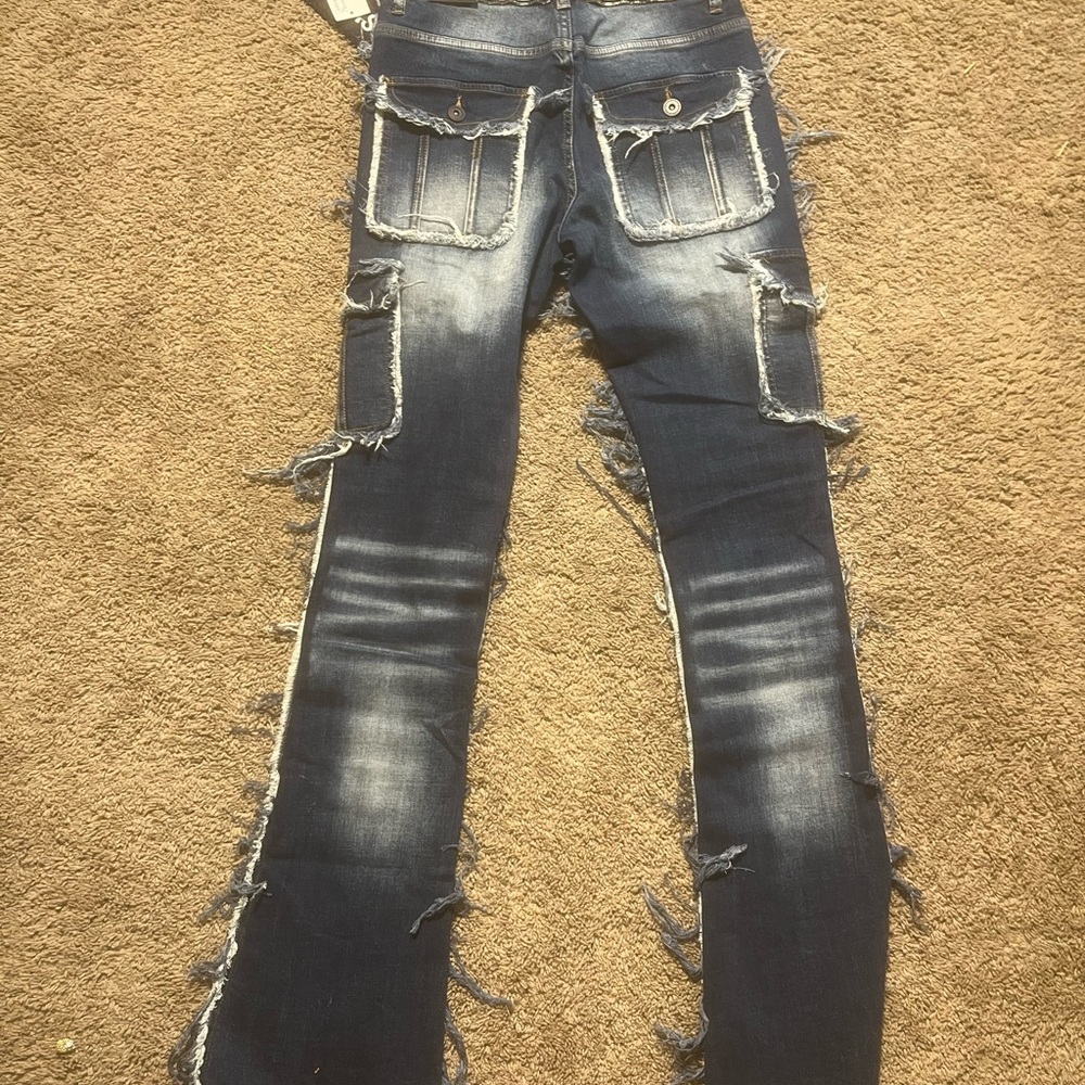 Men's Distressed Skinny Jeans in Dark Blue